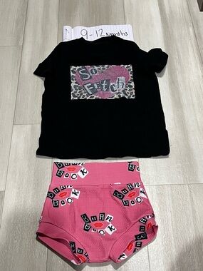 Black Graphic Tee with Pink Leopard Heart + Pink 'Bun Book' Shorts Set